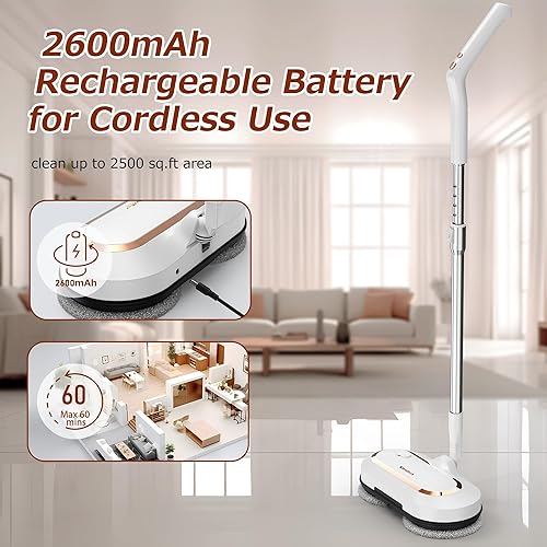 Miniatura 6 de AlfaBot S2 - Trapeador eléctrico inalámbrico para limpieza de pisos, con faro LED y rociadortanque grande de 13.5 fl oz, tiempo de ejecución de 60