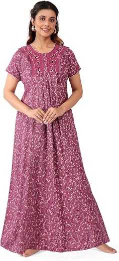 BellaMora Nighty| Nighty for Women Stylish| Alpine Nighty for Women| Night Gown for Women Stylish| Artisanal Embroidery Wo...