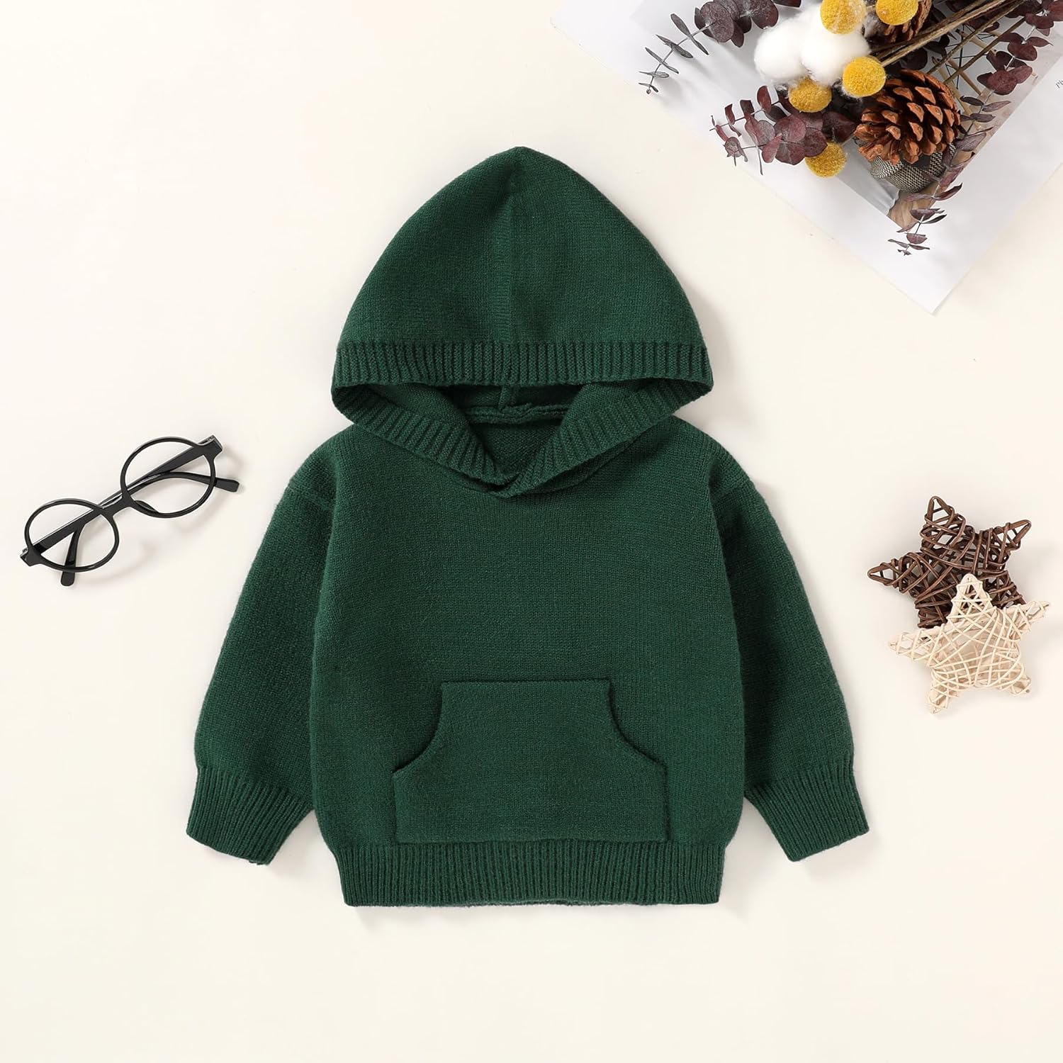 YOUNGER STAR Toddler Baby Girl Boy Knit Sweater Hooded Long Sleeve Sweatshirt Tops Fall Winter Clothes with Pocket - Image 3
