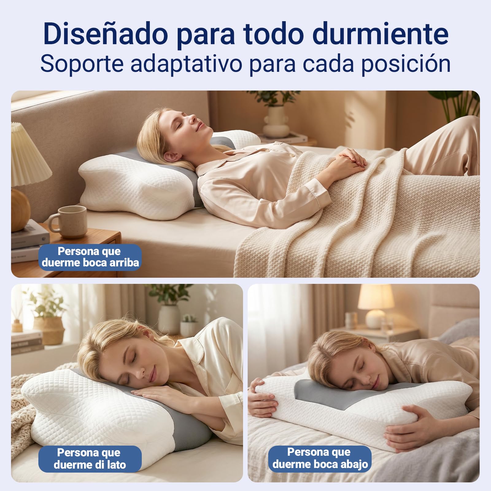 COSYLAND Almohada Cervicales y Cuello - Espuma Viscoelástica, Diseño Mariposa con Soporte Ergonómico y Transpirable, para Dormir de Lado, Boca Arriba y Boca Abajo, 60 x 40 x 10/13 cm