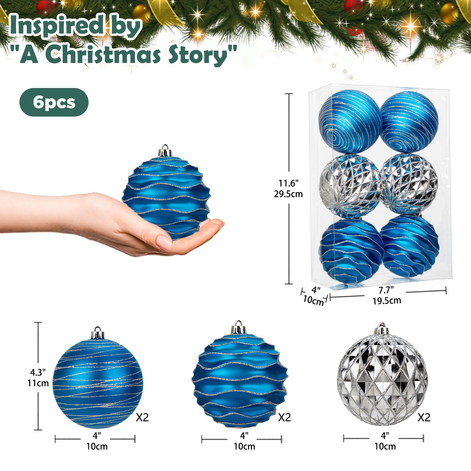 Hollyone Large Christmas Baubles, 6PCS Red & White Baubles for Christmas Tree Decorations Giant Xmas Balls Hanging Ornaments - Image 2