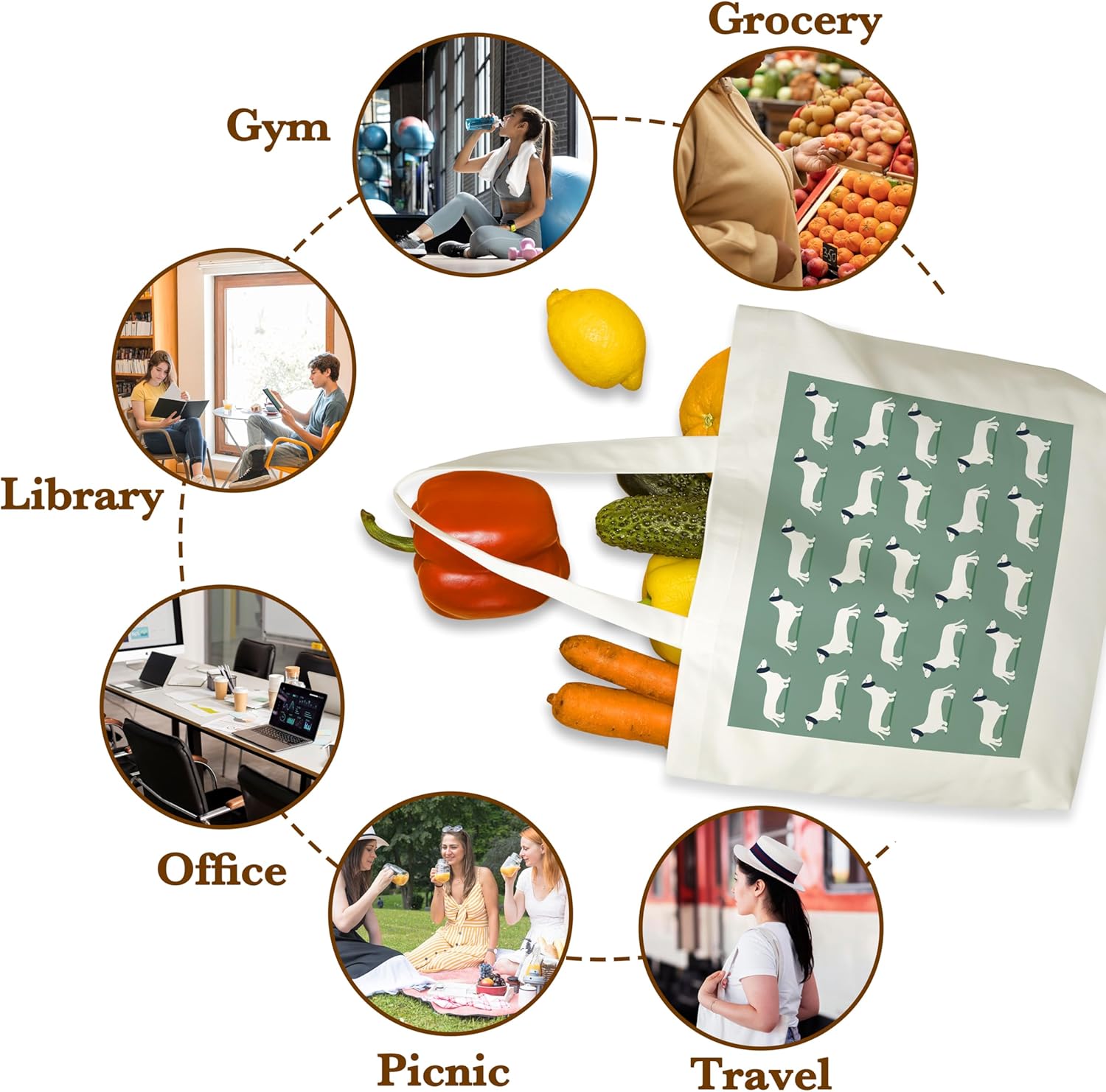 Dachshund Canvas Tote Bag, I Love Dachshund Themed Grocery Bag, Puppy Reusable Shopping Bag, Birthday Christmas Gifts For Women Dachshund Lover Dog Mom Dog Owner, A48 - Image 4