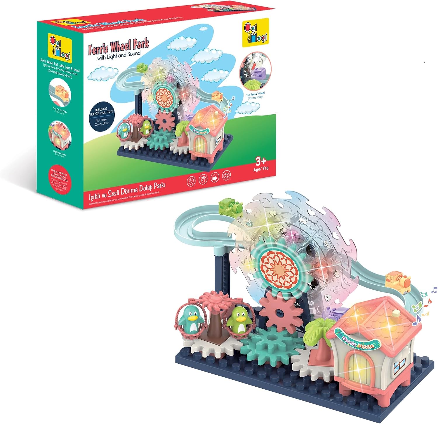 Ogi Mogi Toys Işıklı ve Sesli Dönme Dolaplı Penguenli Lunapark Oyun Seti