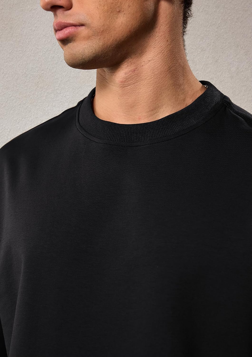 Men's Cropped T-Shirt Boxy Cotton Midweight Stretch Oversized Basic Tee (S-XXL)