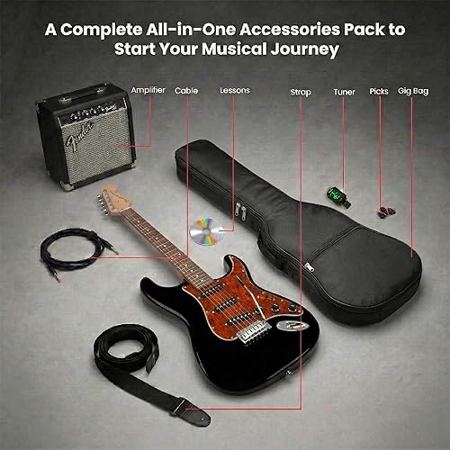 Miniatura 124 de Fender Squier Affinity Stratocaster - Paquete azul Lake Placid con amplificador Frontman 10G, estuche, afinador, cable de instrumento, correa, púas