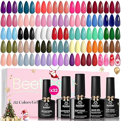 beetles Gel Polish Winter Gel Nail Polish Set 32 Colors with Base Top Coat Burgundy Red Blue Purple Brown Orange Green Pink Black White Uv LED Lamp Nails Gifts for Women Fingertip Palette