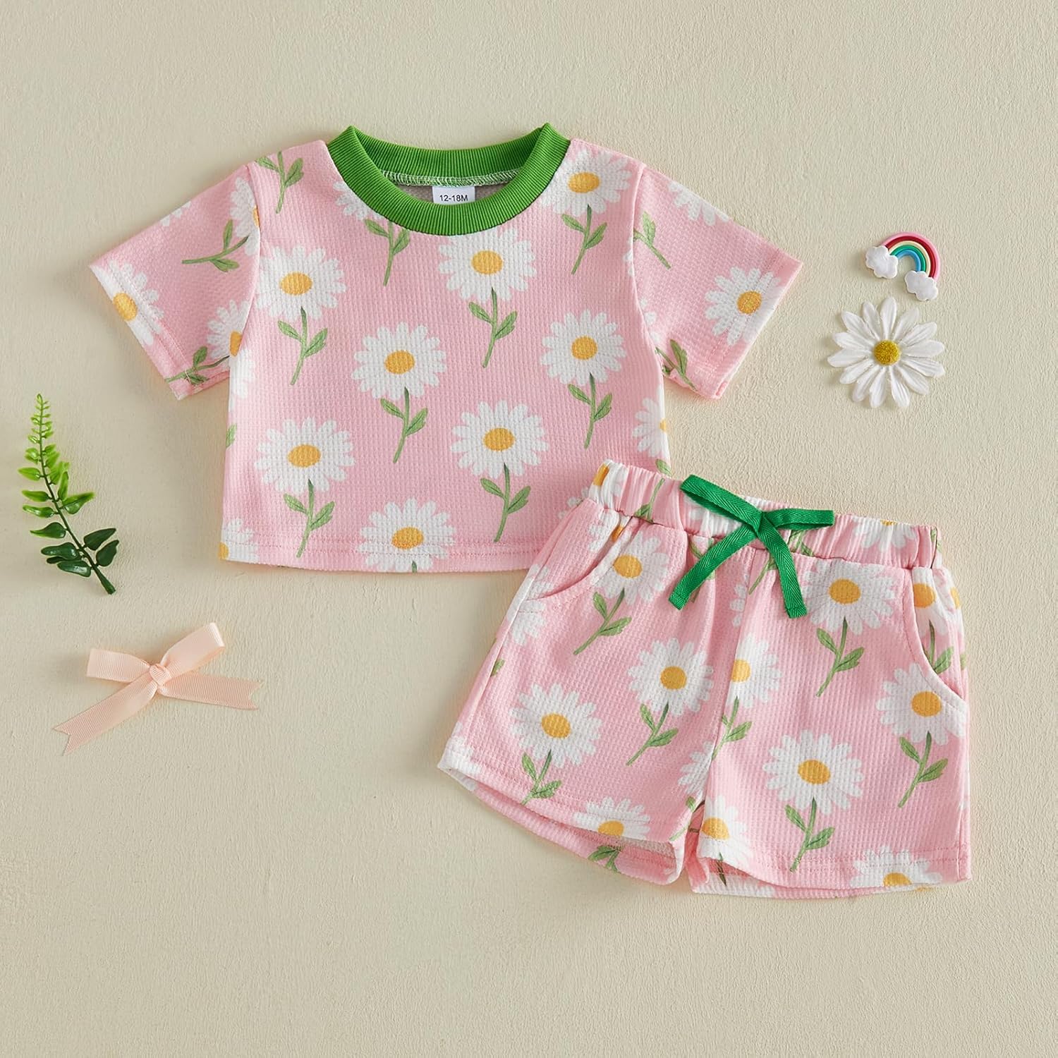 Lamuusaa Toddler Girl Outfits Short Sleeve Floral Crewneck T-shirt and Jogger Shorts 2Pcs Baby Girl Summer Clothes 6M-4T - Image 5