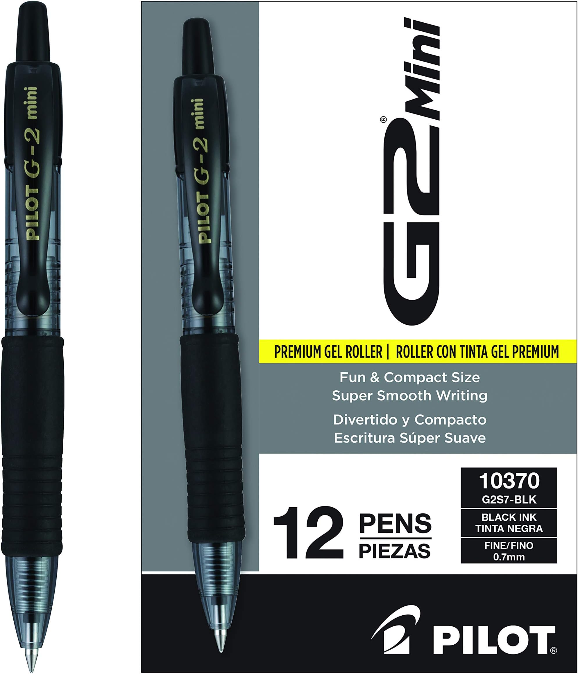 PILOT G2 Mini Premium Gel Pens, Fine Point 0.7mm, Black Ink, 12-Pack