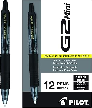 PILOT G2 Mini Premium Gel Pens, Fine Point, 0.7mm, Black Ink, Pack of 12