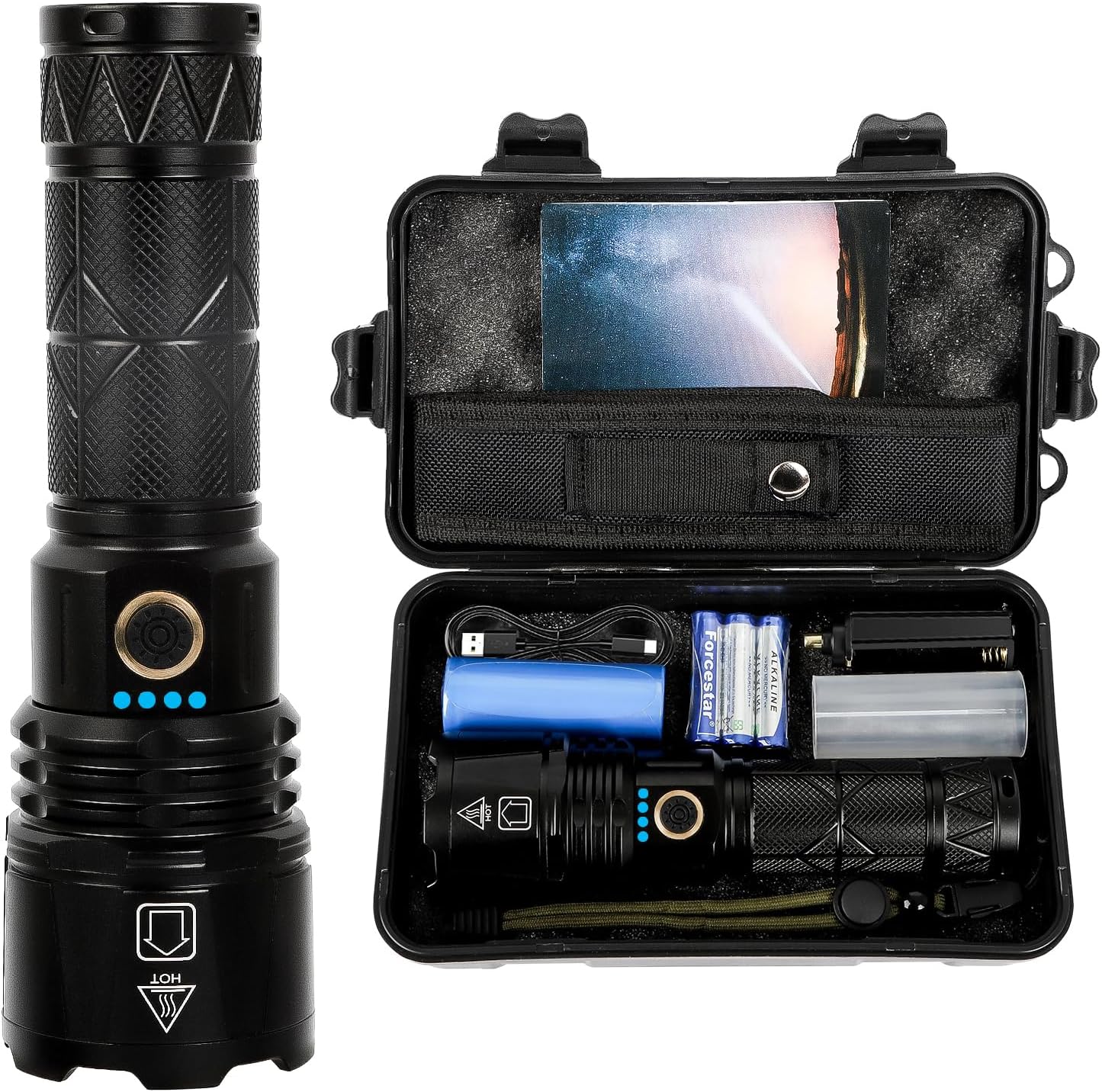 Rechargeable Flashlights,High Lumens,5 Adjustable Modes, Zoomable,Waterproof, 4 Power Indicators,XHP70.2 Tactical Flashlight,Handheld Flash Light for Emergencies, Camping, Hiking
