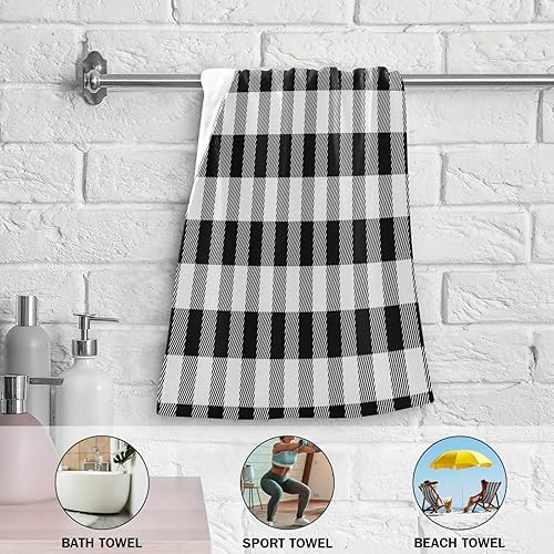 Miniatura 6 de xigua Juego de 2 toallas de baño a cuadros blancos y negros, absorbentes, suaves, agradables a la piel, de fácil cuidado, para baño, bañera,