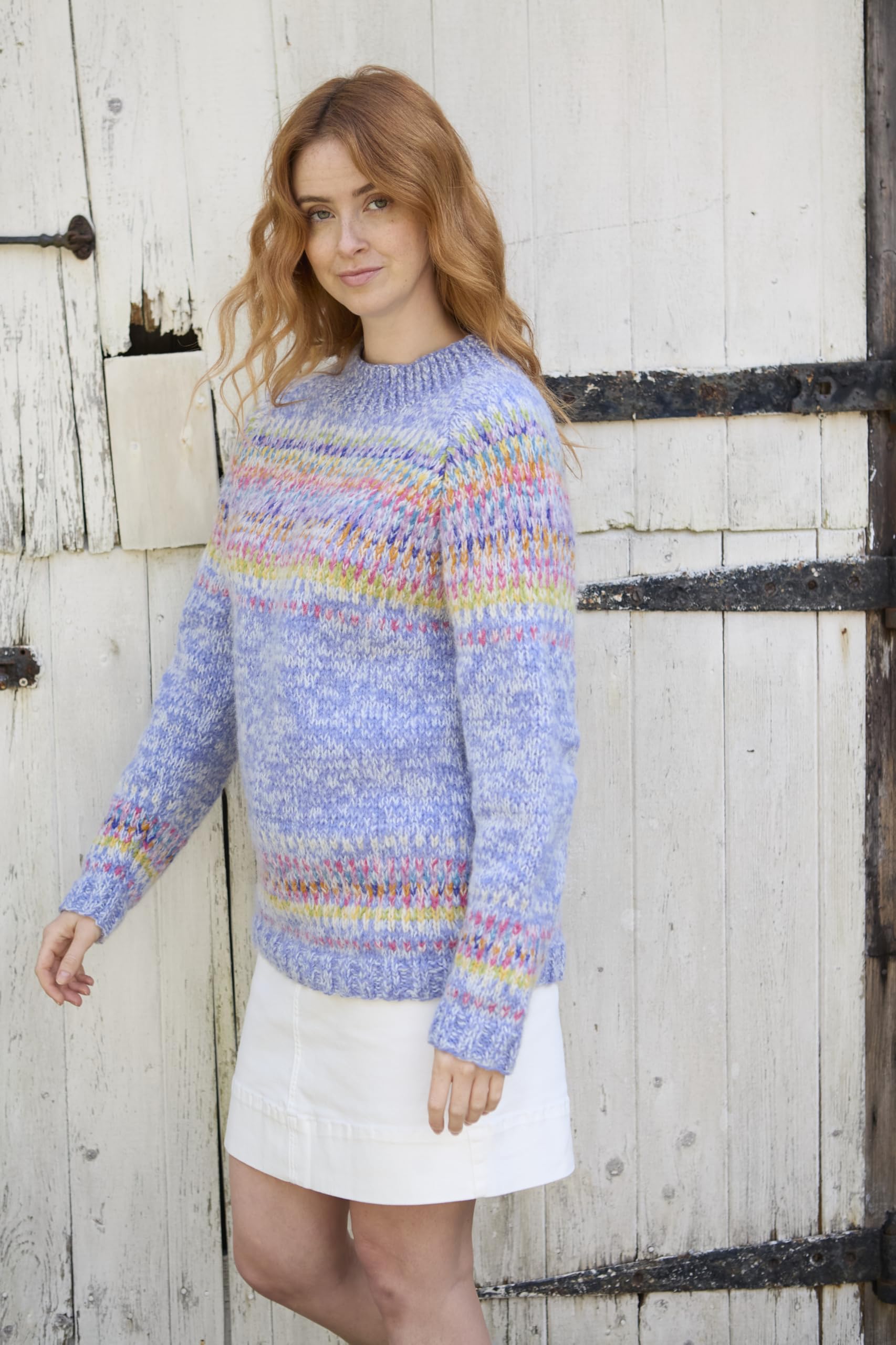 Pachamama Damski sweter z wełny i moheru ręcznie robiony losowy pasek pastelowy wielokolorowy ręcznie robiony gruby ciepły sweter sweter sprawiedliwy handel