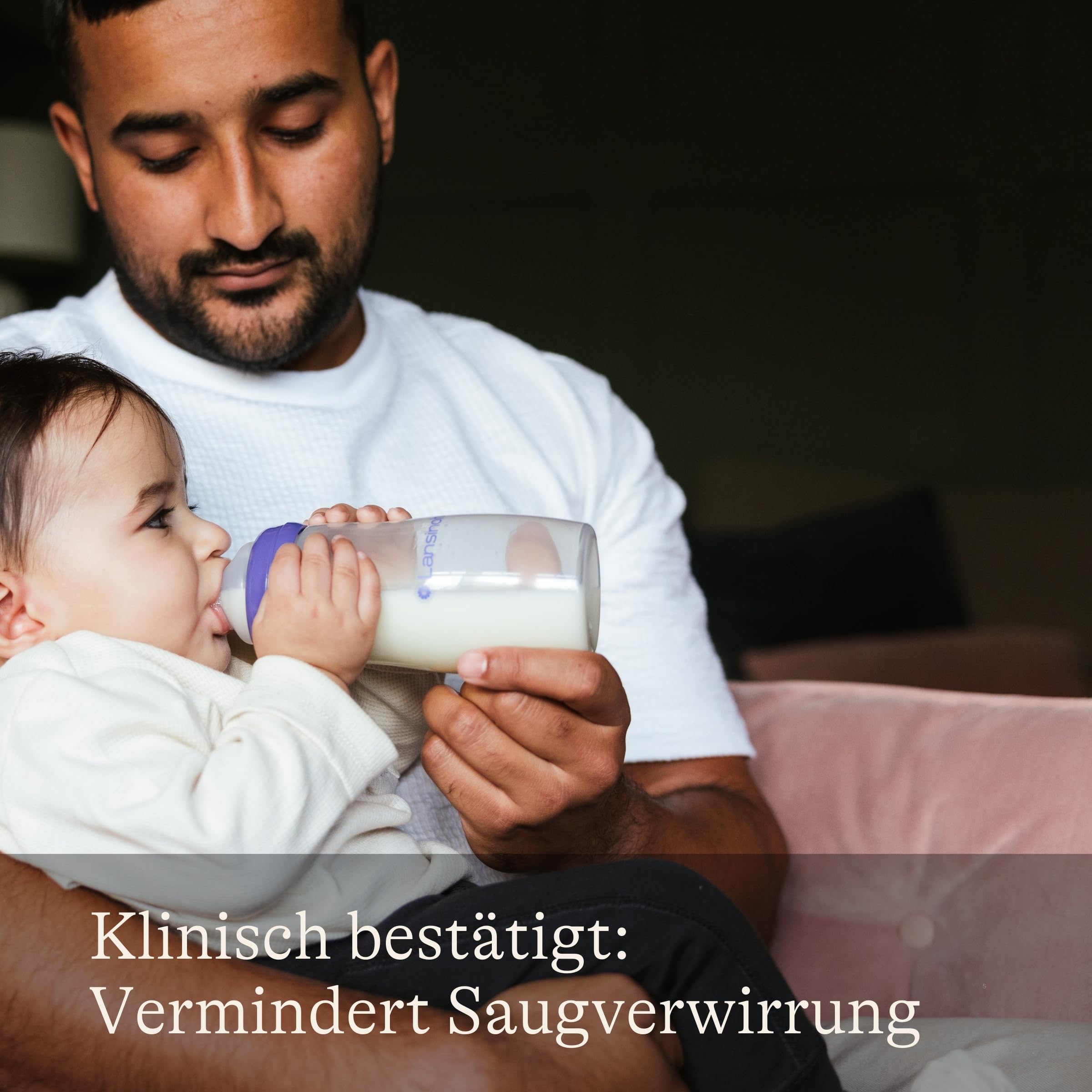 Lansinoh Babyflaschen Set mit NaturalWave Sauger L, 330 ml - 4er Pack - für Babys ab 6 Monate - Anti Kolik Ventil & BPA frei