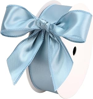 Dusty Blue Satin Wired Ribbon 1.5 Inch, 25 Yards | French Blue Wire Ribbon for Gift Wrapping, Baby Shower, Wedding Decor, Christmas Tree, Crafts, Wreath Supplies