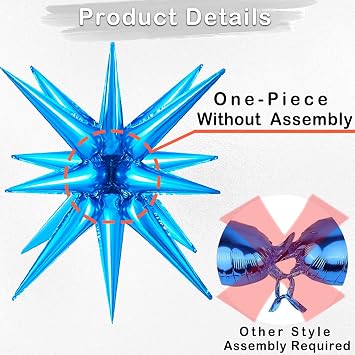 20 Pcs Star Balloons 2722 Explosion Star Foil Balloons Silver Red Blue | Star Balloon Spike Balloons and Four Pointed Star Balloons for Party Supplies Christmas Birthday Wedding Photo Booth