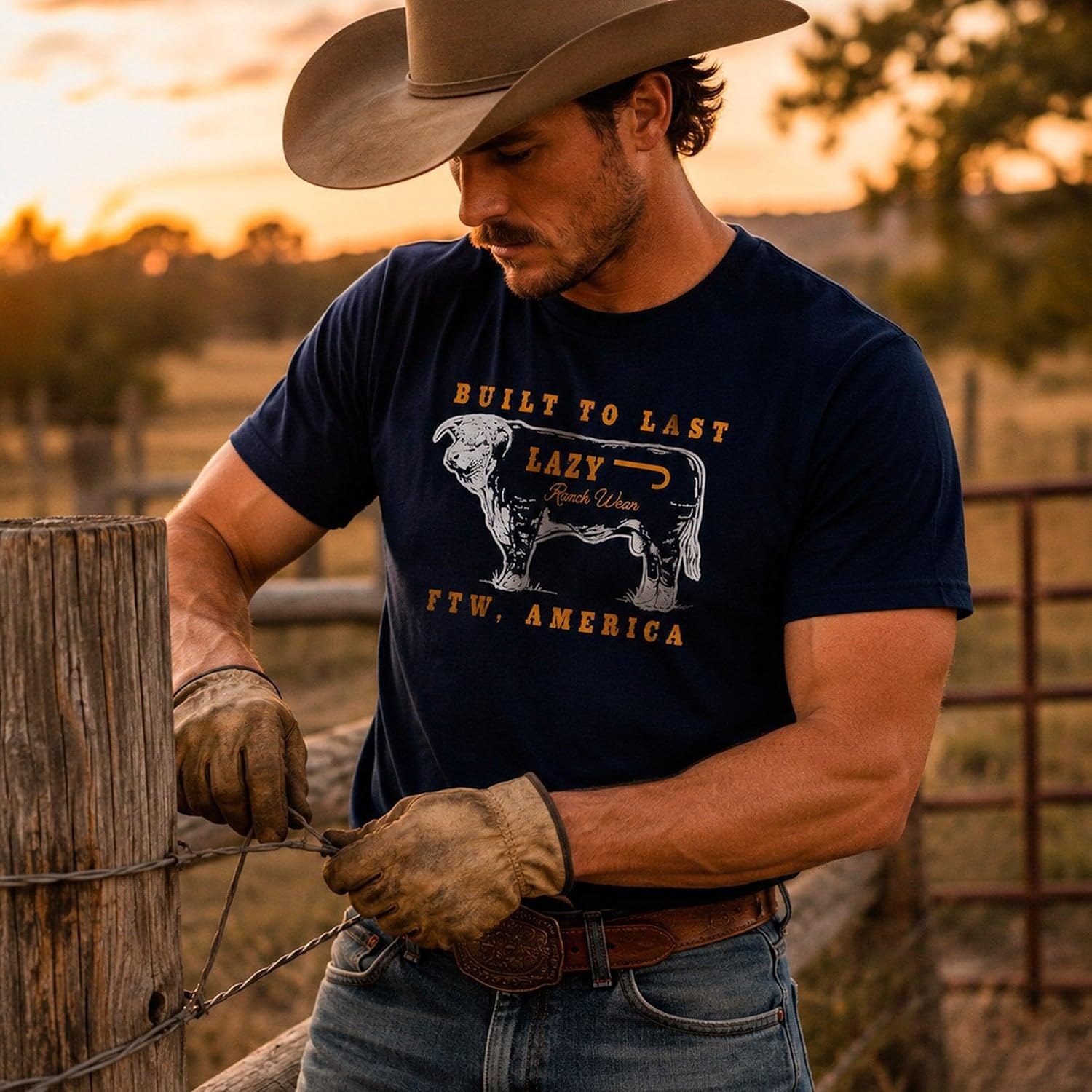 Lazy J Ranch Built to Last Short Sleeve T-Shirt - Navy