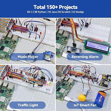 SunFounder Da Vinci Starter Kit for Raspberry Pi 5 4B 3B B+ 400, Zero 2 W, Python C Java Scratch Node.js, Online Tutorials & Video Courses for Beginners & Experts (Raspberry PI NOT Included)