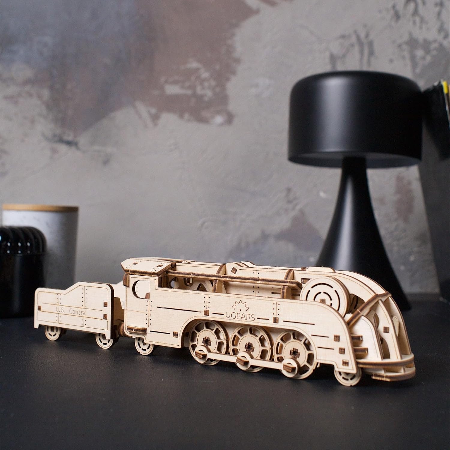 UGEARS Mini Locomotive 3D Puzzle, Easy DIY Crafts for Adult Wooden Train Model Kit, Rubber Band-Powered Mechanical Puzzles, 172 Pcs