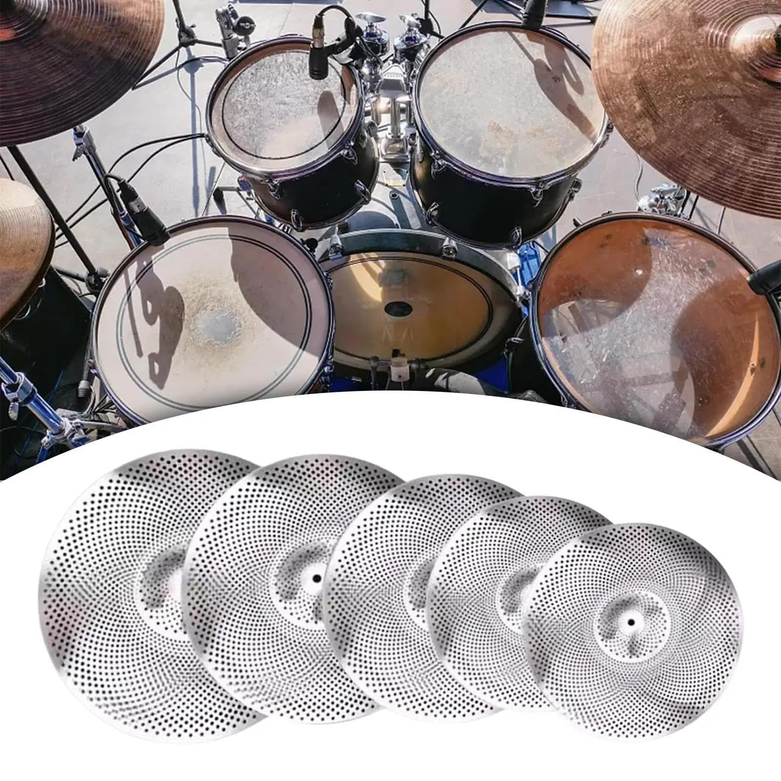 5-teiliges 14-Zoll-Hi-Hat-Becken + 16-Zoll-Crash-Becken + 18-Zoll-Rash-Becken + 20-Zoll-Ride-Becken mit geringer Lautstärke für Schlagzeug, Proberaum, Wohnung