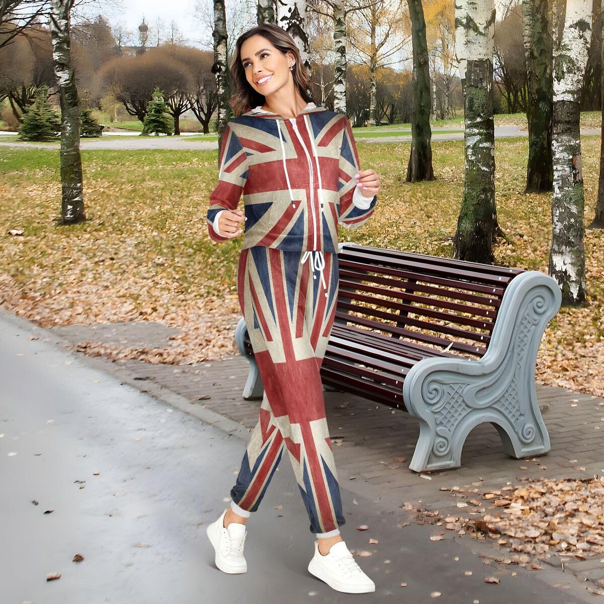 Conjunto deportivo de 2 piezas para mujer, diseño vintage de Inglaterra con la bandera del Reino Unido, conjunto deportivo de manga larga