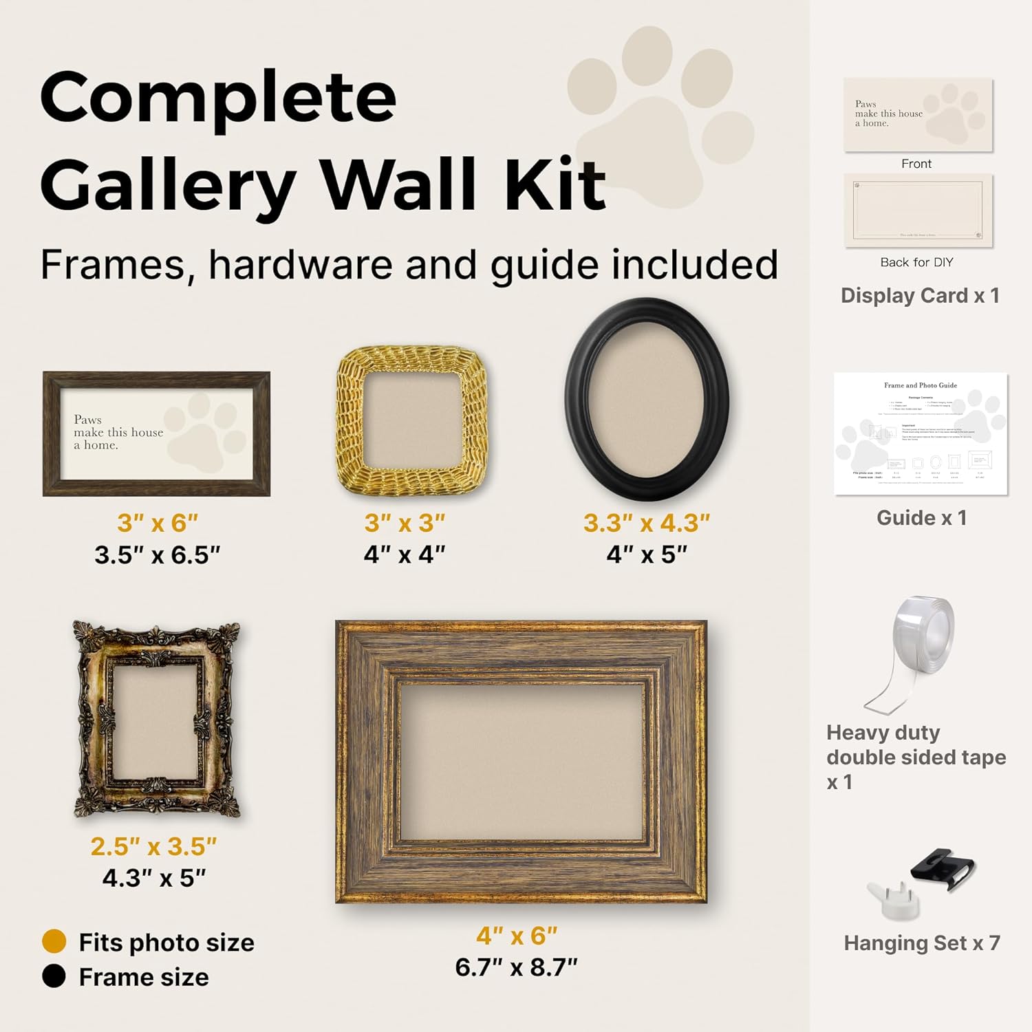 Dog Picture Frames 4x6 Set of 5, Dog Photo Frame for Wall, Vintage Picture Frames, Writable Name Plate Frame, Gallery Wall Decor Frames, Pet Lover Home Decor