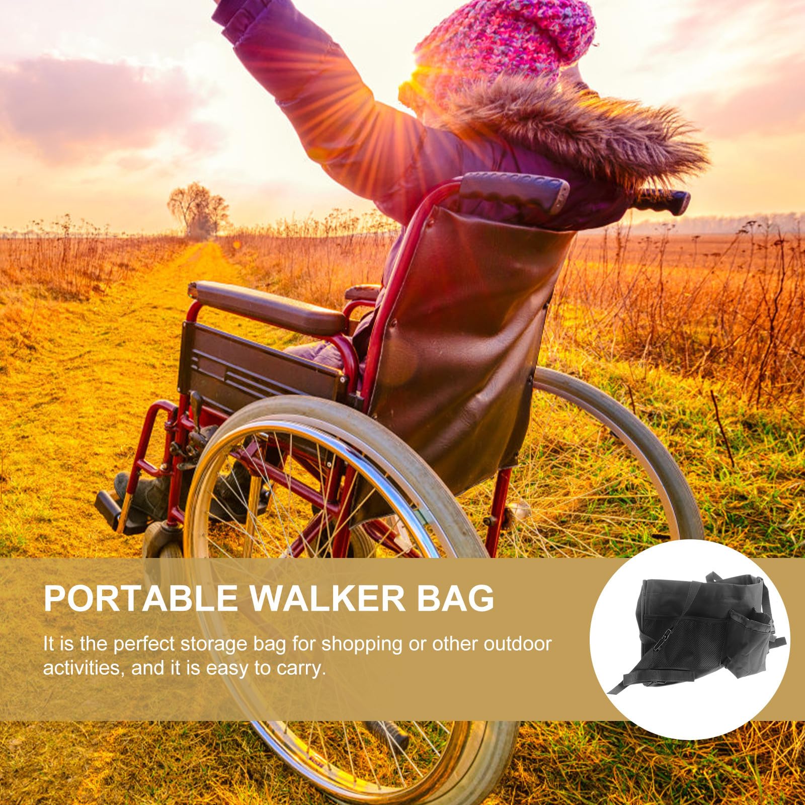 Bolsa Colgante para Andador Negra de Tela Oxford Resistente, Gran Capacidad para Almacenamiento Portátil, Fácil Instalación, Adecuado para Movilidad y Uso Diario