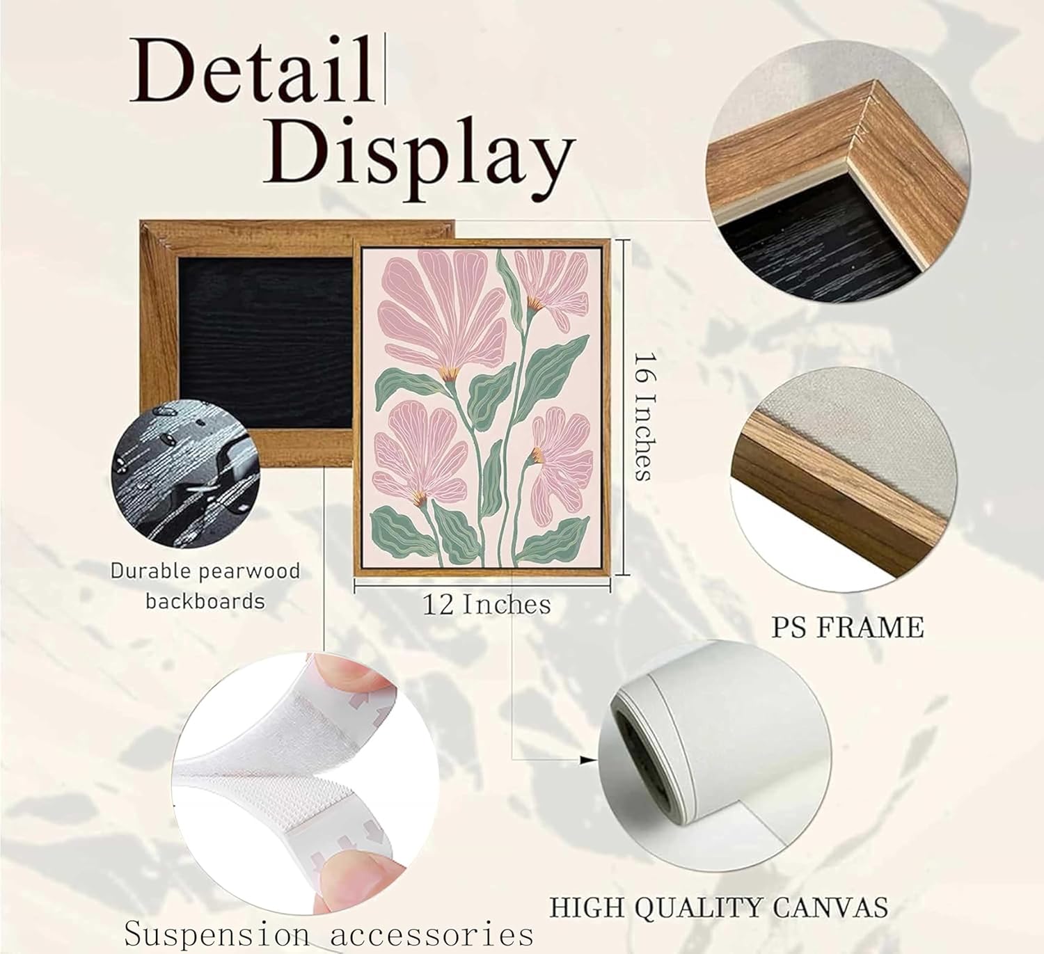 Framed 3 Pcs Pink Tulips Flowers Canvas Wall Art Boho Pink and Green Abstract Floral Botanical Paintings Pictures Wall Decor Poster Print Artwork for Living Room Bedroom Home Decoration