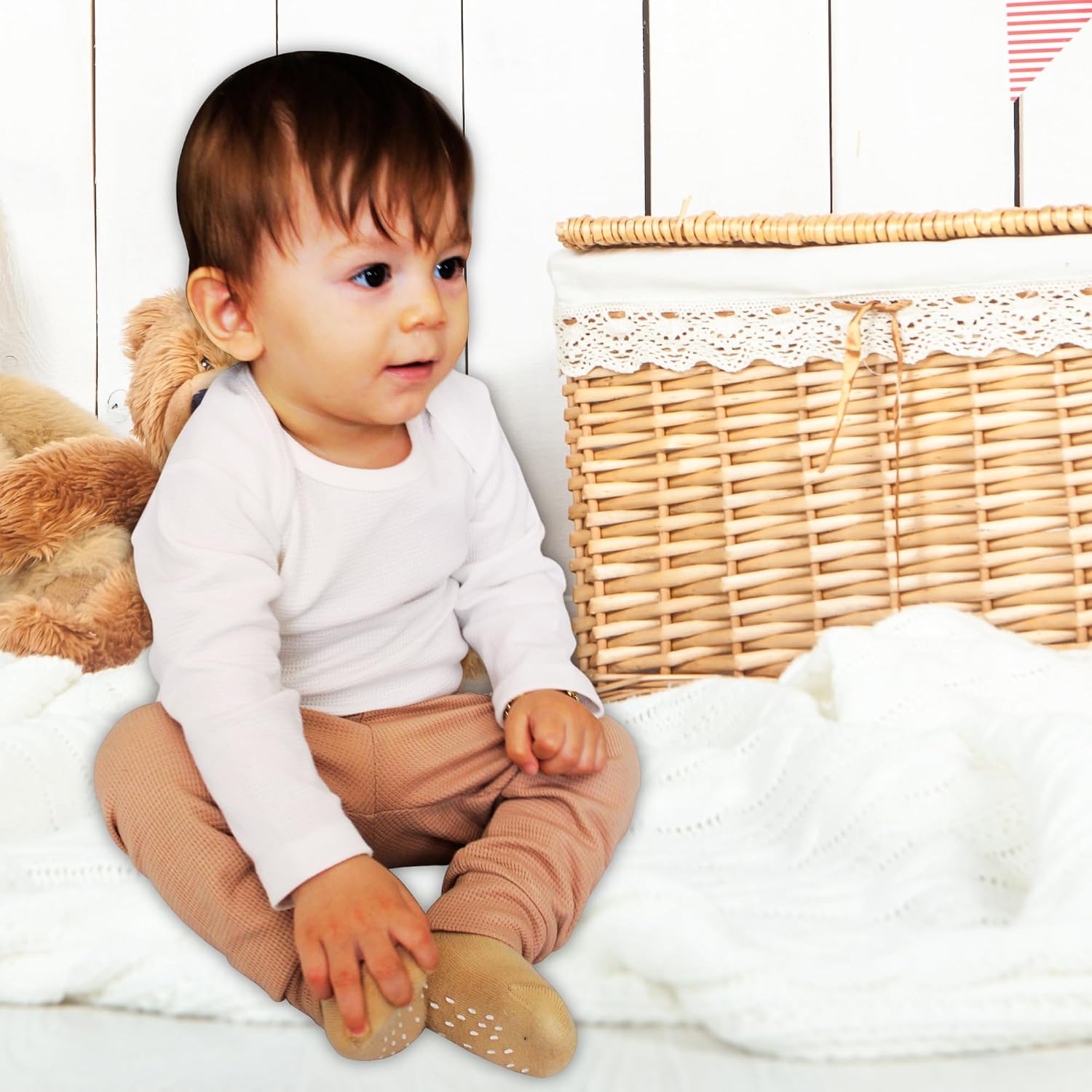 Bistyle Baby Non Slip Cotton Terry Socks - 4 Pairs Seamless Socks for Infants Toddlers Kids Winter Warming