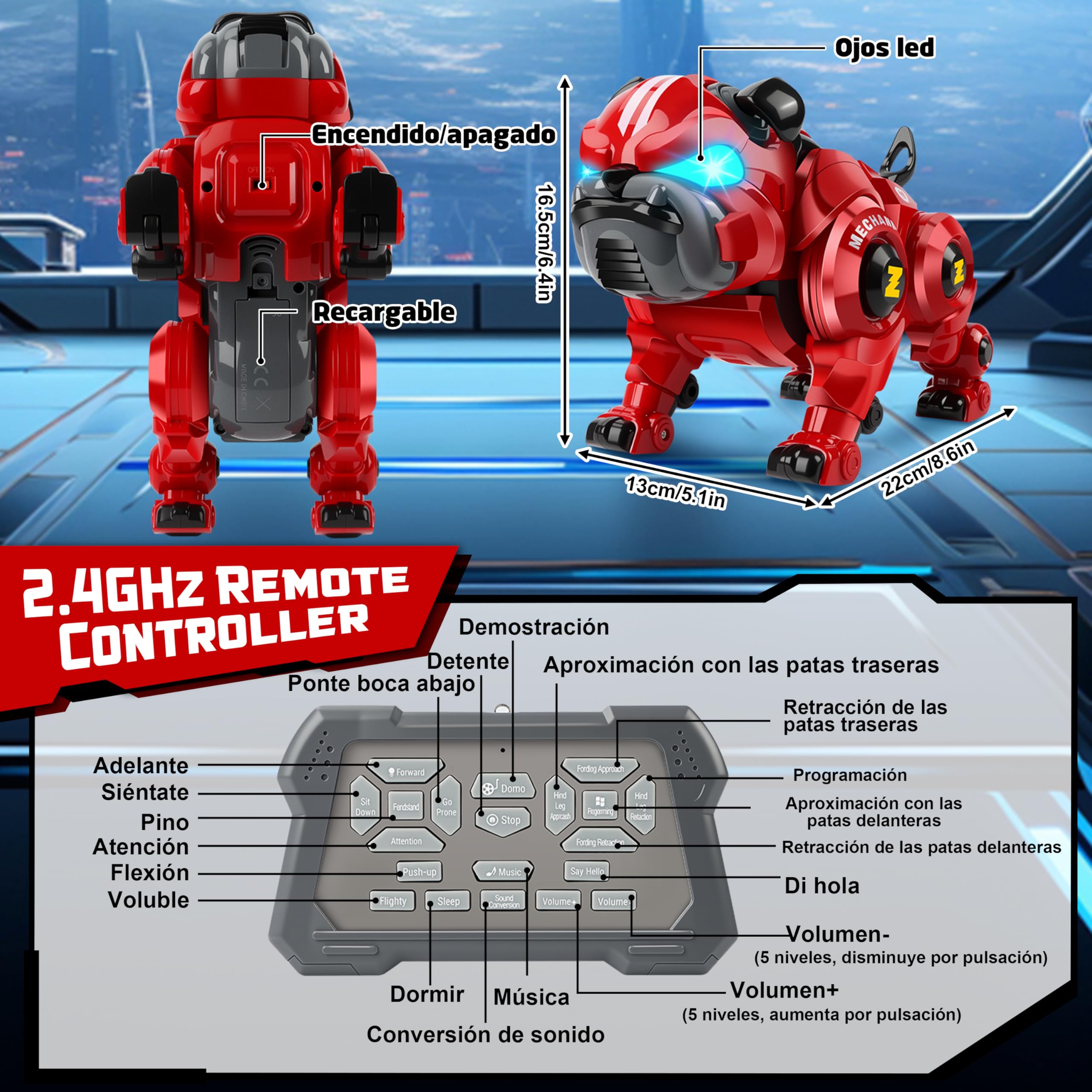 Aragallant Perro Robot Inteligente Juguetes para Niños, Perro Interactivo Robot Programable Niños con 18 Respuestas, Control Remoto, Sensores Táctiles Interactivos, Juguete Robótico para 6 Años