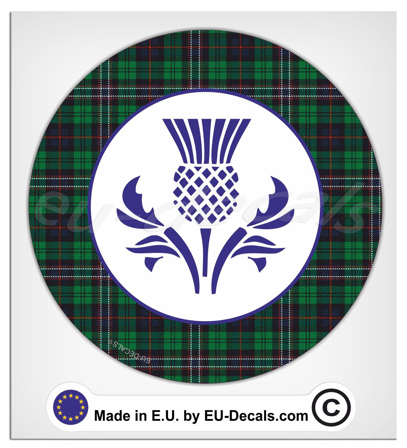 100mm-4'' Scottish Tartan Pattern & Blue Thistle Laminated Decal Sticker