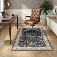 JTJ Office Rug for Rolling Chairs, 48" x 60" Vintage Decorative Desk Chair Mat for Hardwood & Tile Floors, Low Profile Washable Rug with Non Slip Rubber Backing for Home Office, Study & Workspace