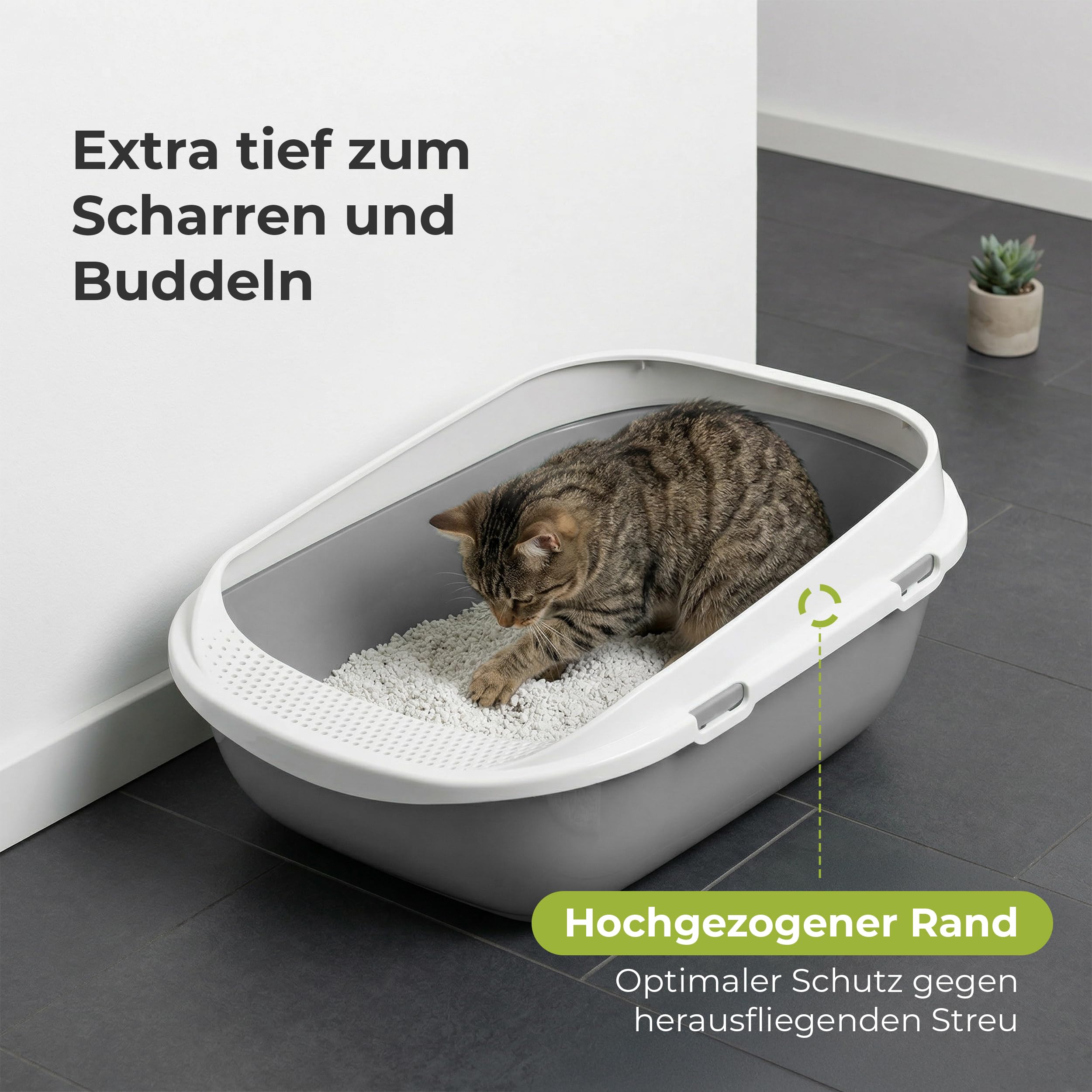 Katzentoilette XXL Jumbo Schale 65 cm graubeige inkl. Schaufel