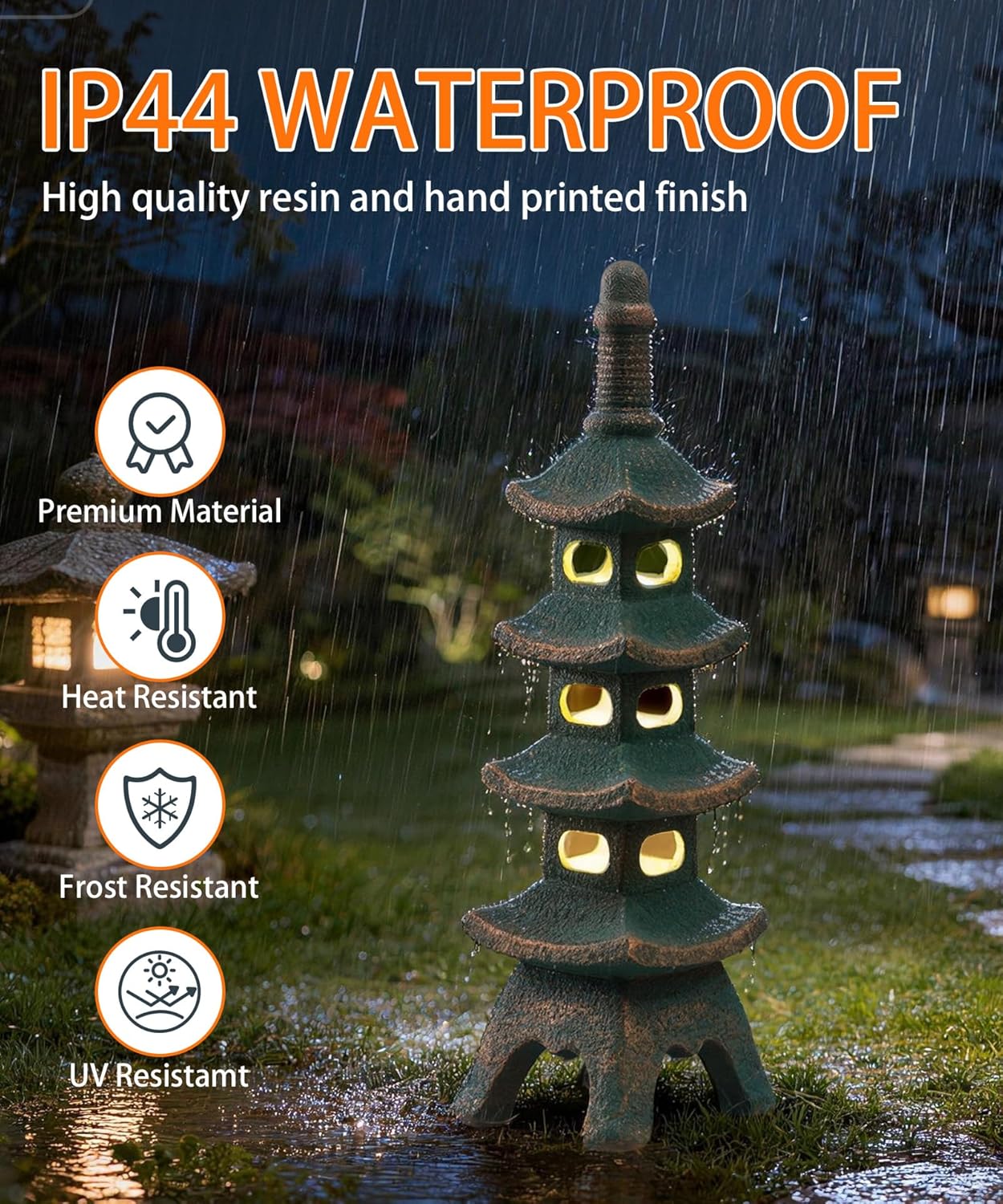 Nacome Solar Pagoda Garden Statues: 25.6 inches Multi-Layer Outdoor Waterproof Resin Zen Decor for Landscape Balcony Patio Porch Yard Ornament(Bronze)