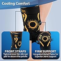 Vista 3 de ORTONYX Rodillera con bisagras con anillo de rótula y correas de sujeción, rodillera de punto 3D para aliviar el dolor, soporte de rótula