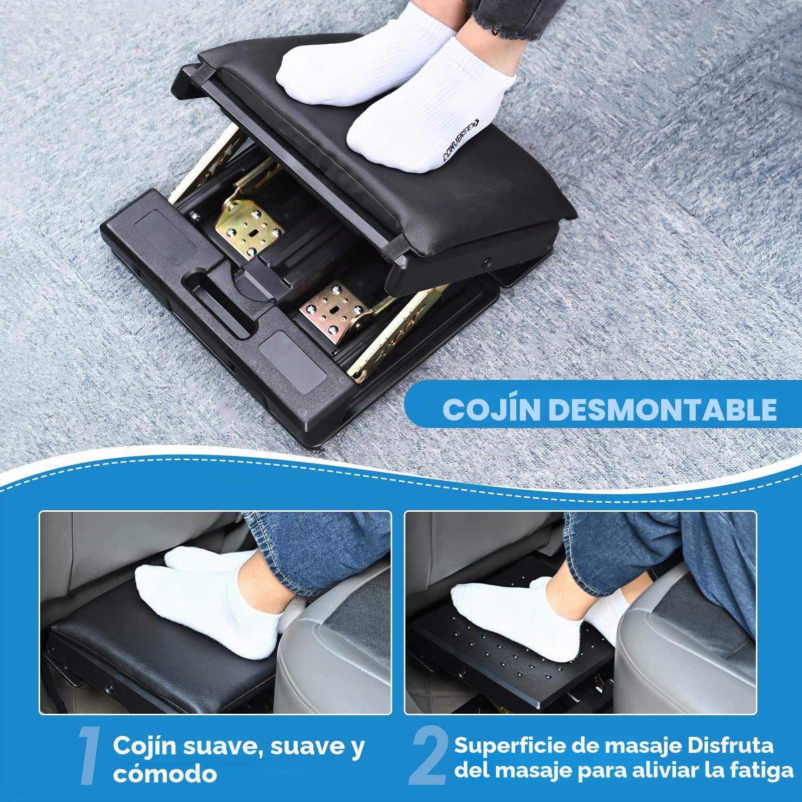 Reposapies de Oficina, Reposa pies Trabajo Oficina con Altura Regulable, Reposa pies Escritorio Ergonómico con Cojín Suave, Función de Masaje, Carga de 55kg, Adecuado para el Hogar, la Oficina