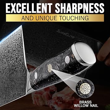 Damascus Meat Cleaver VG10 Steel 7 Inch Blade Leather Sheath & Blade Guard