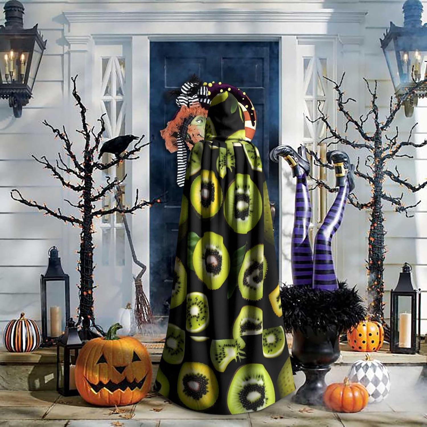 Green Kiwi Men Women Halloween Role Play Party Decoration Hooded Poncho