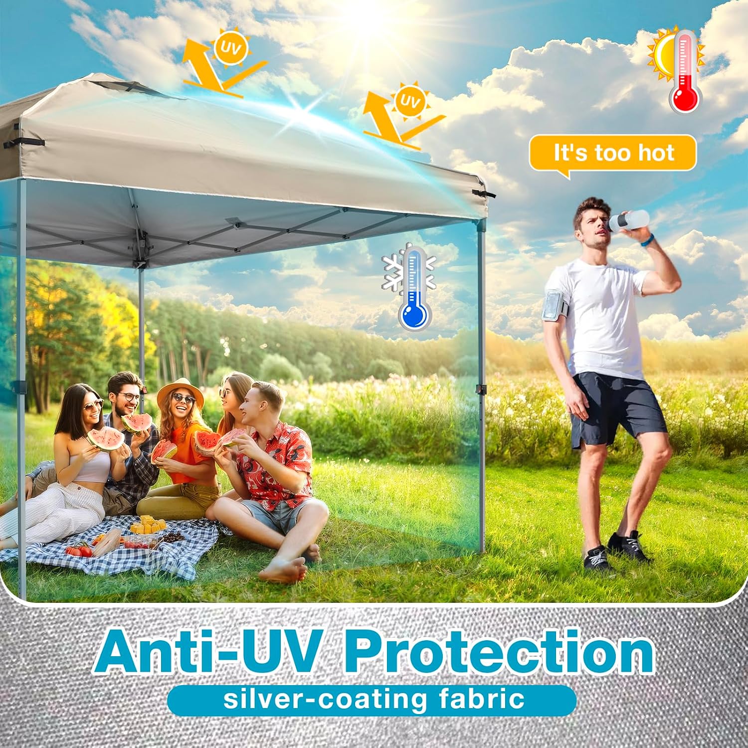 10x10 Canopy Replacement Top Cover with Air Vents for ez up Pop up Canopy Gazebo Tent, with Adjustable Strap, Waterproof & Anti-UV for Outdoor Shade (Frame Not Included) (Beige)