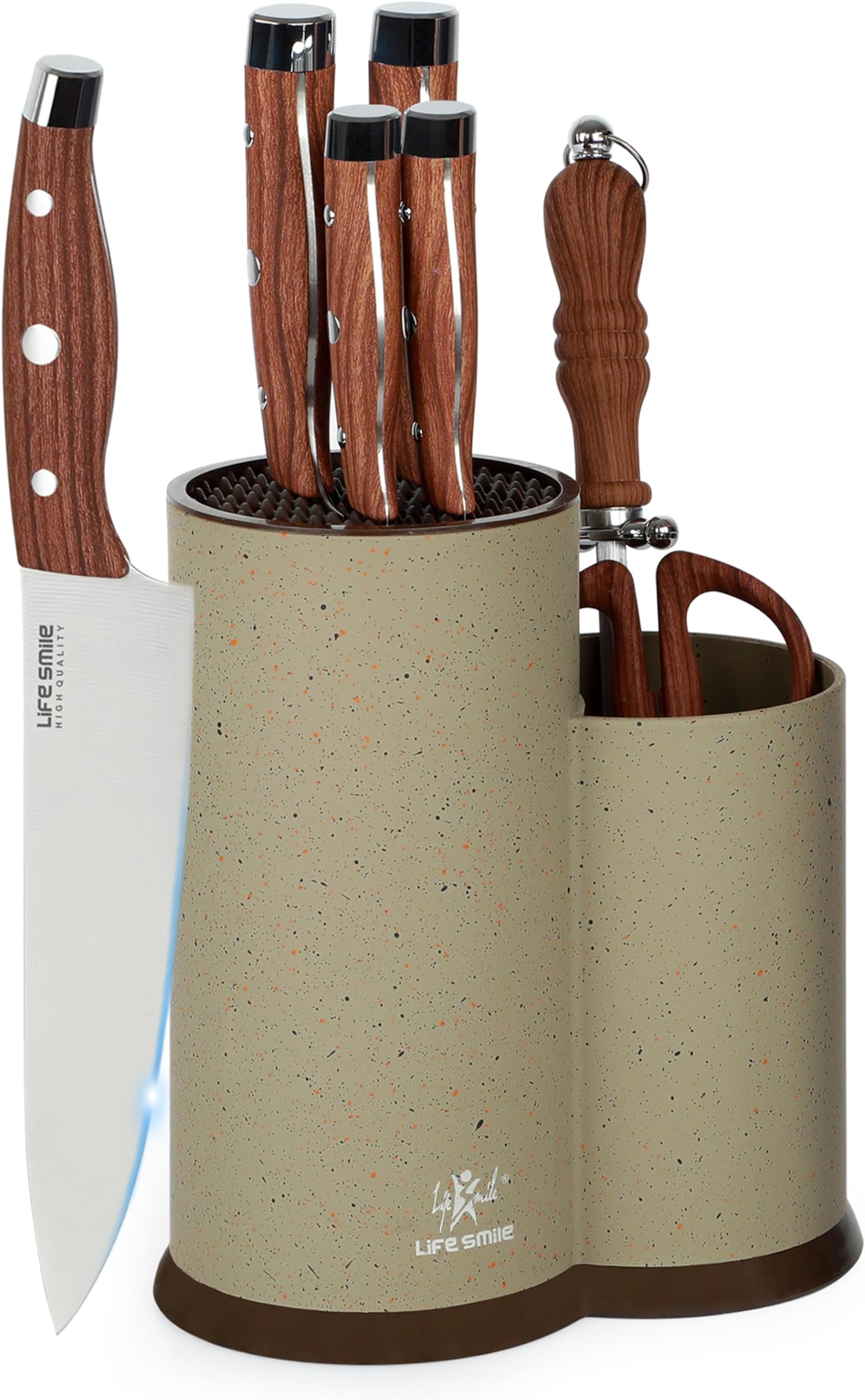 LIFE SMILE Knife Set with Block, 8 Pieces High Carbon Stainless Steel Ultra Sharp Blade Kitchen knives Set, Anti-Rust Cutlery Chef Knife, TRP Ergonomic Anti-slip Handle