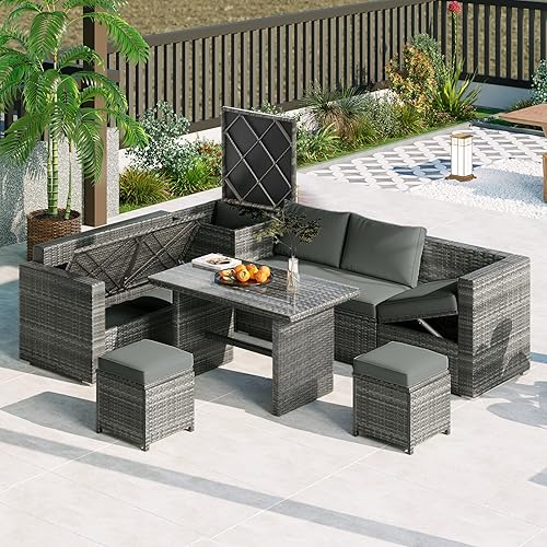 Outdoor 6-Piece All Weather PE Rattan Sofa Set, Garden Patio