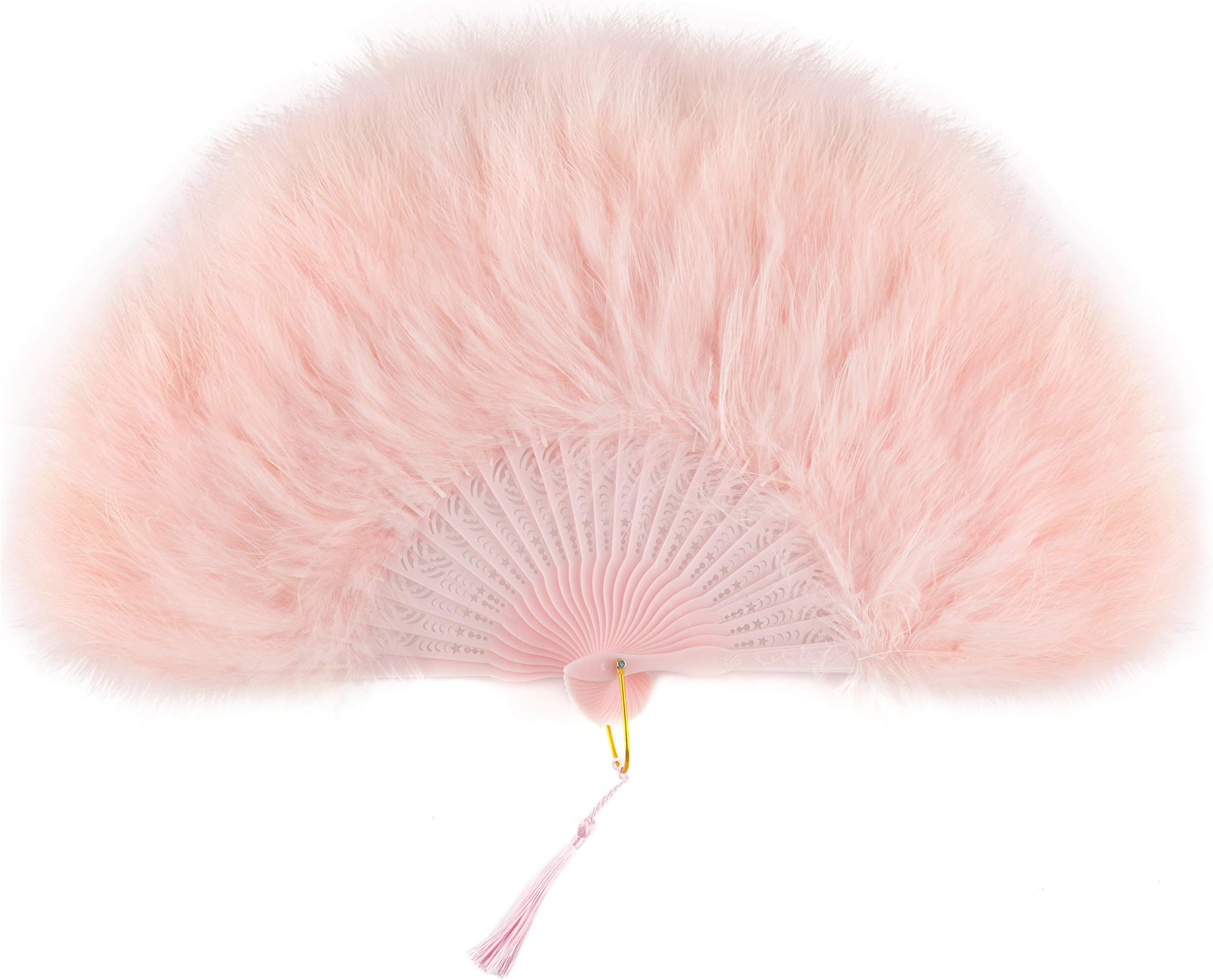 Coucoland 1920s Marabou Feather Fan Flapper Folding Hand Fans Feather Fan Handheld for 20s Vintage Gatsby Party (Pink)