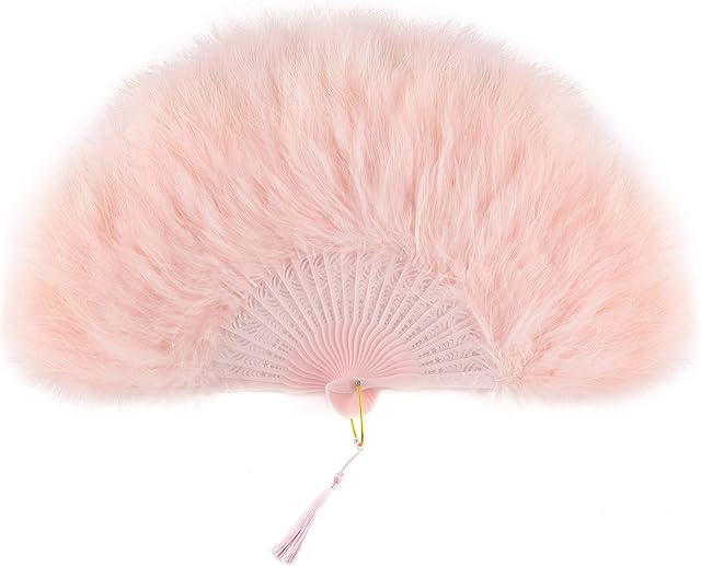 BABEYOND Coucoland 1920s Marabou Feather Fan Flapper Folding Hand Fans Feather Fan Handheld for 20s Vintage Gatsby Party (Pink)