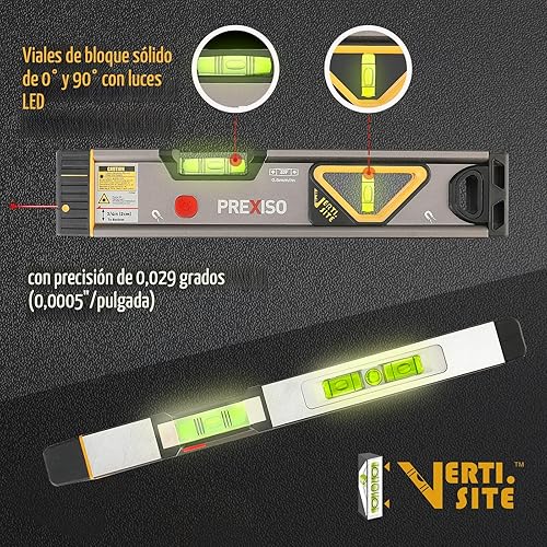 Miniatura 3 de PREXISO Nivel láser 2 en 1 de 12 pulgadas de nivel de burbuja con luz, punto de alineación de 100 pies y línea de nivelación de 30 pies, herramienta