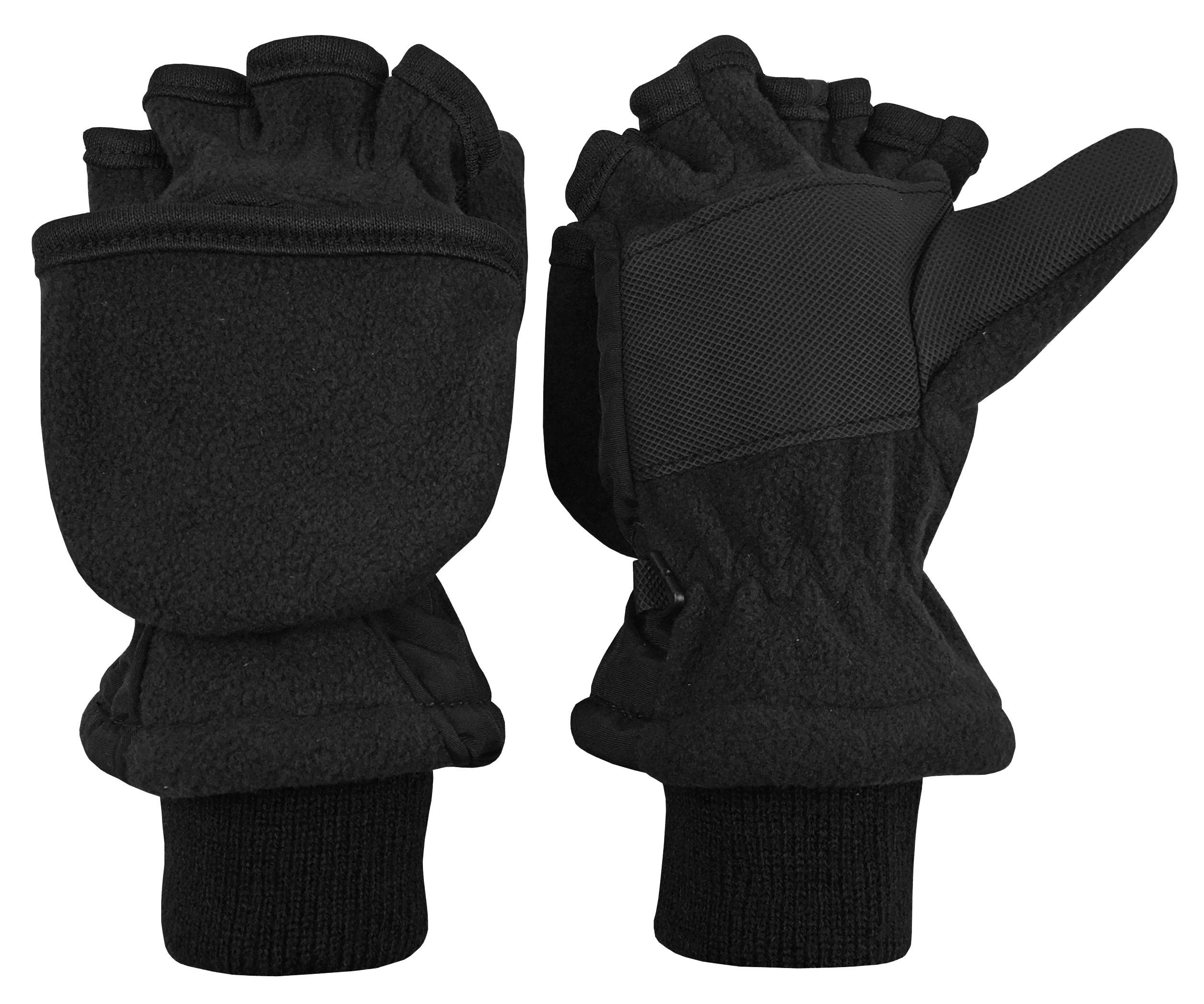 N'Ice Caps Kids Fingerless Glove Mitten Converter Winter Warm Thinsulate Lined (8-10 Years, Black Solid)