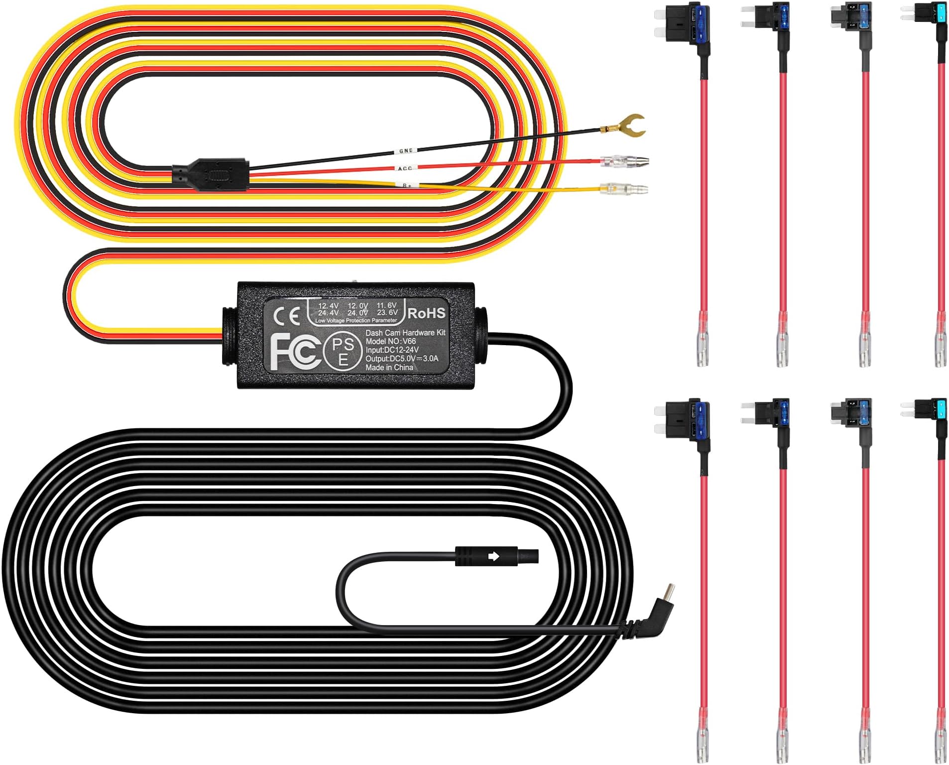 Pelsee Dash Cam Hardwire Kit, Full Set Hard Wire Kit Fuse for P1 Duo Dash Cam Only, 12V-24V to 5V Car Dash Camera Charger Power Cord, 4 Fuse Cable and Installation Tool