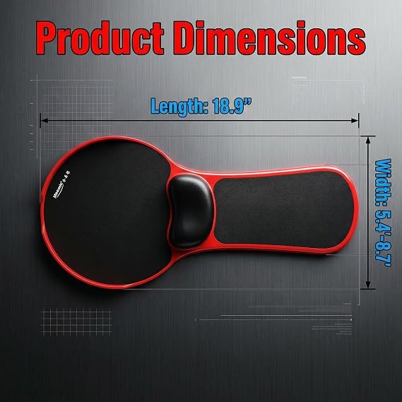 Ergonomic Adjustable Chair Arm Rest Mouse Pad with Wrist Cushion,Mouse Extension Platform Tray with Anti-Fall Baffle, Chair Attachment Arm Support with Straps (Red)