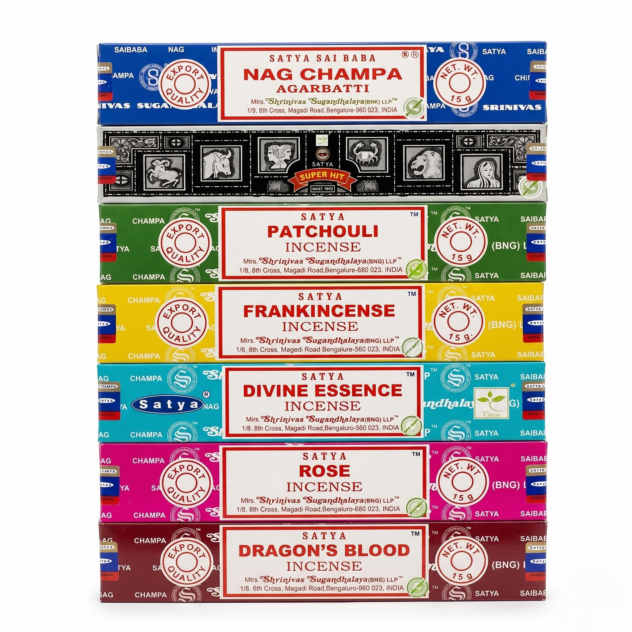 Satya Incense Gift Collection – Handcrafted Assorted Incense Sticks for Meditation, Relaxation & Yoga – 15 g Each (Pack of 7, Divine)