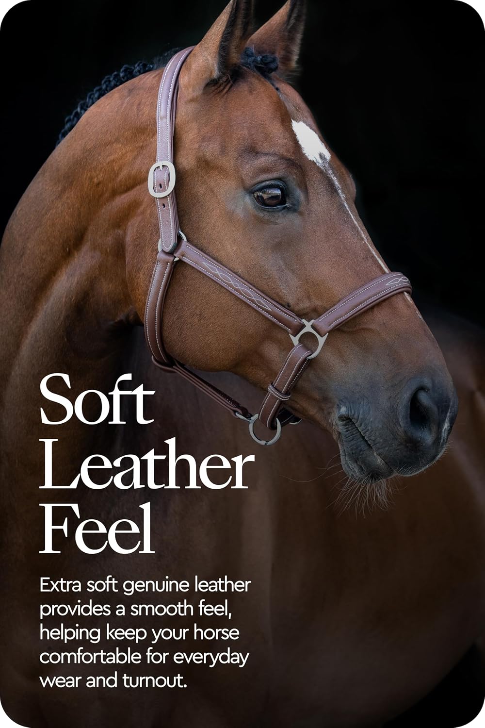 HORZE Warren Soft Adjustable Genuine Leather Horse Halter | Stainless Steel Hardware - Light Brown - Horse