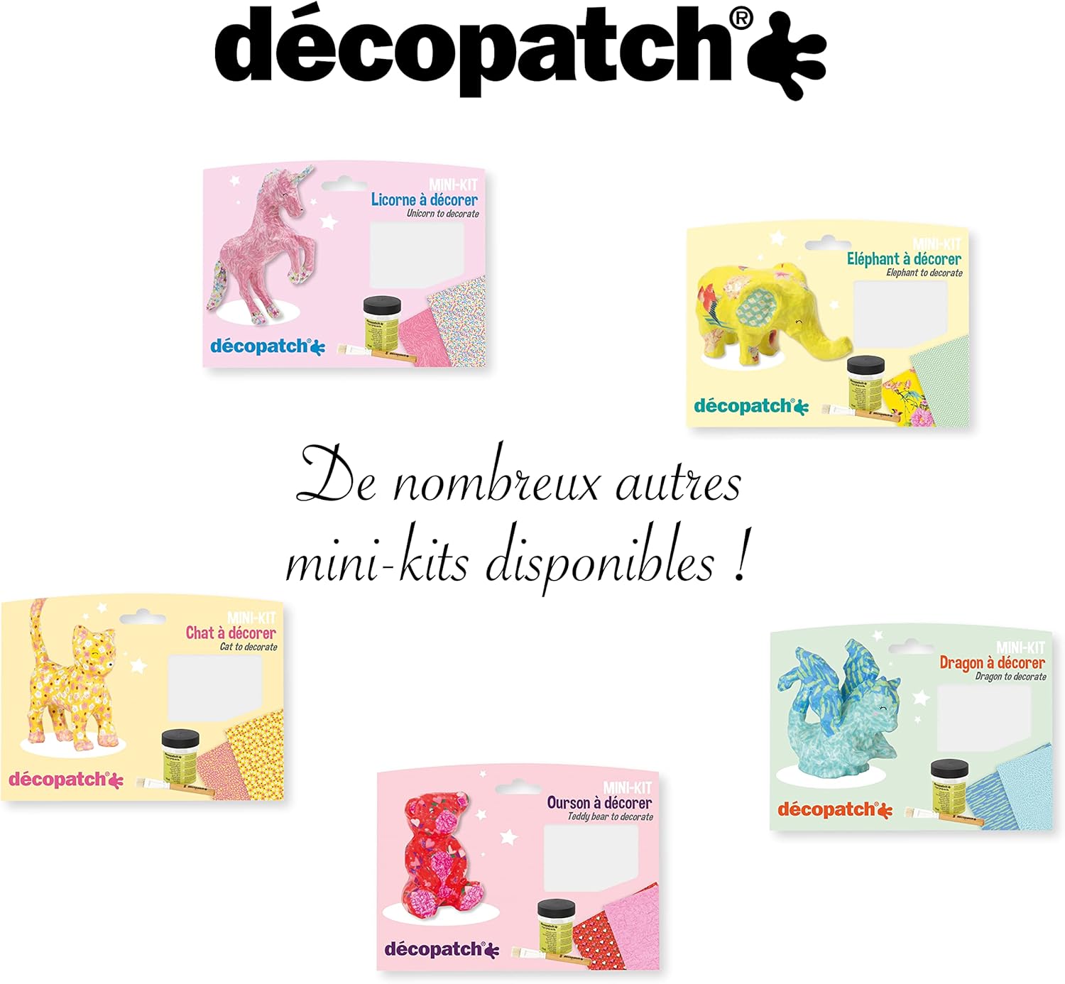 Décopatch - Ref KIT036C - Turtle Mini Kit - Suitable for Children - Includes White Papier Mache Animal, 2 x Sheets, Brush & Pot of PaperPatch Glue