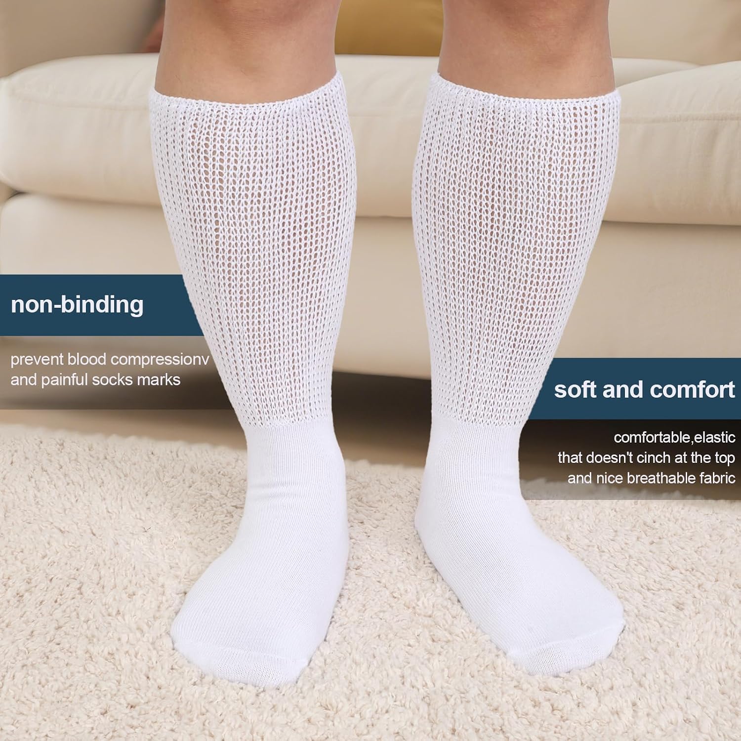 Diabetic Socks for Men Size 13-15, Extra Wide Socks for Swollen Feet, Non-Binding Loose Socks 4 Pairs